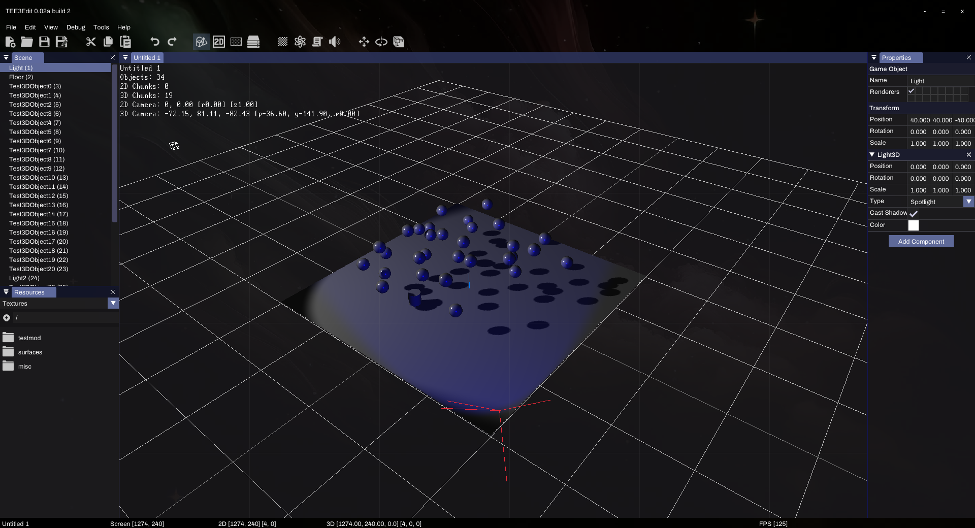 Demonstration of 3D lighting and shadows in the Third Eye Engine