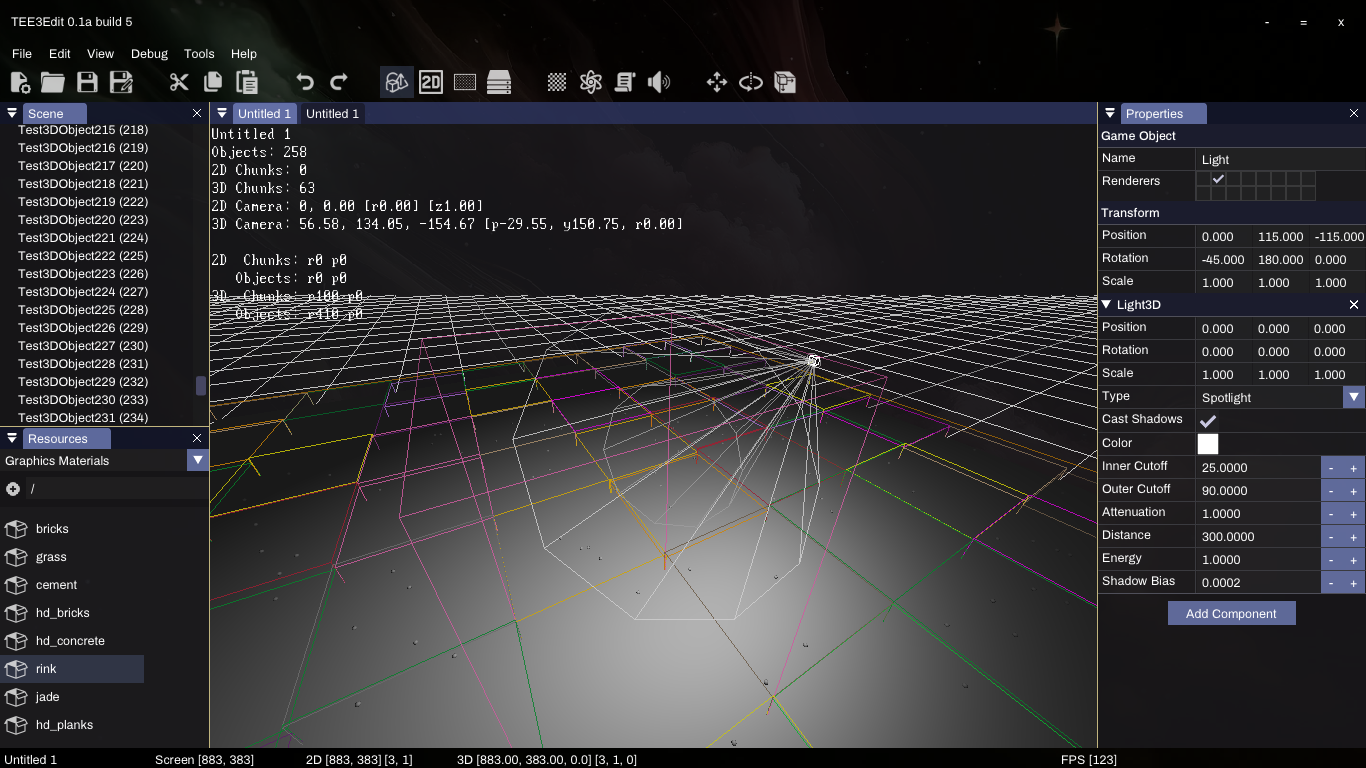 An example of the various debug displays, and the underlying chunks within the scene